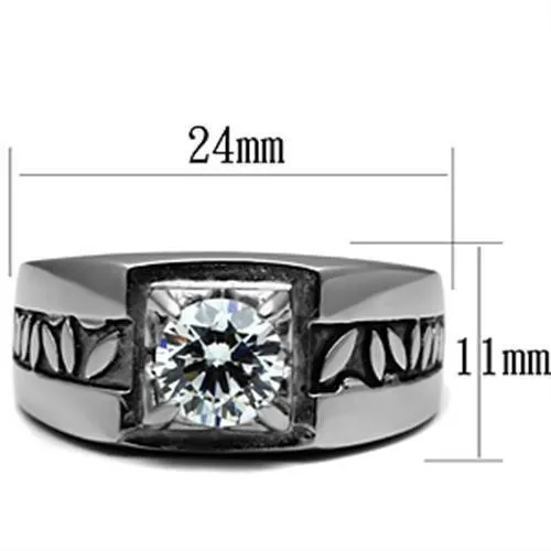 High polished (no plating) Stainless Steel Ring with AAA Grade CZ in Clear for Women Style TK356