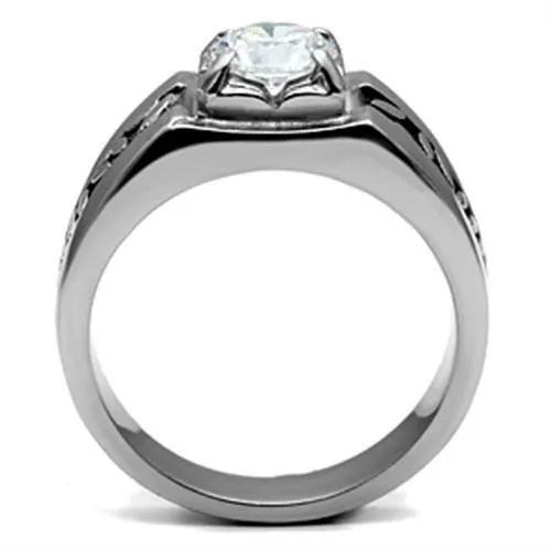 High polished (no plating) Stainless Steel Ring with AAA Grade CZ in Clear for Women Style TK356