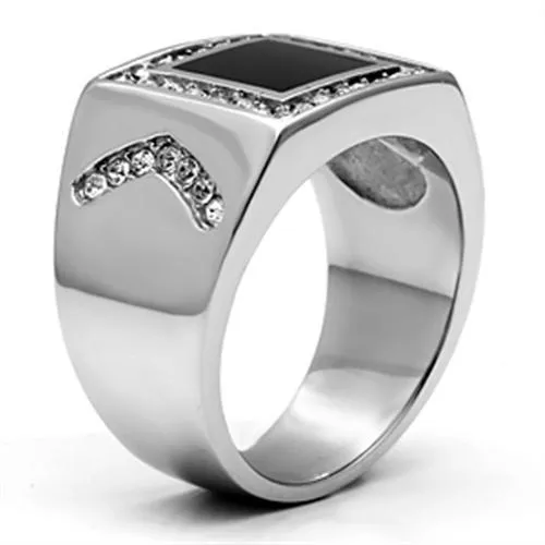 High polished (no plating) Stainless Steel Ring with Top Grade Crystal in Clear for Women Style TK702