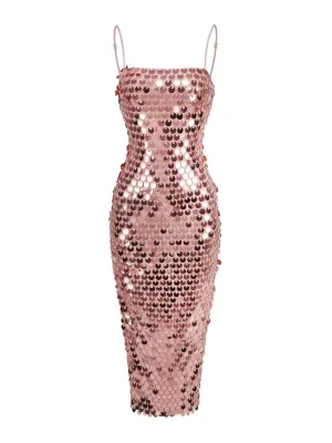 Ilsa Sequin Midi Dress in Pink