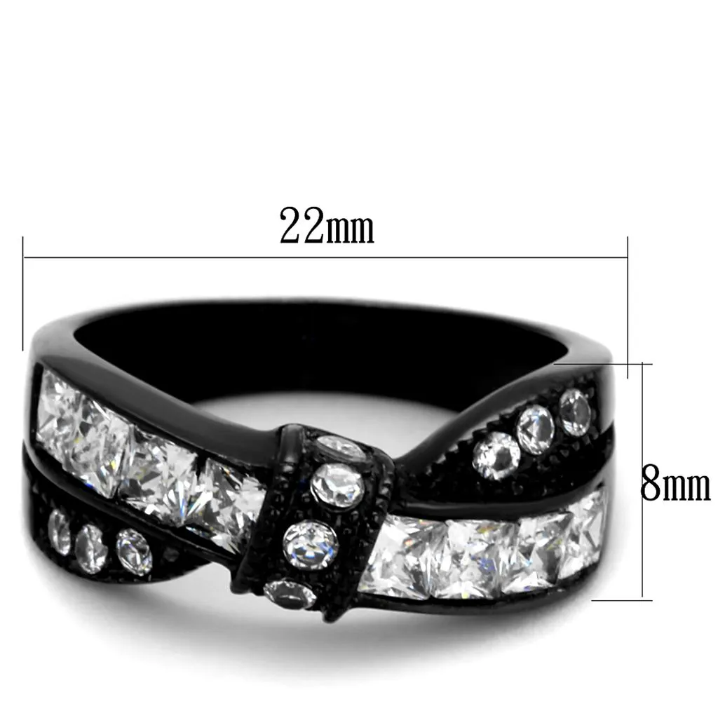 IP Black(Ion Plating) Stainless Steel Ring with AAA Grade CZ in Clear for Women Style TK2139