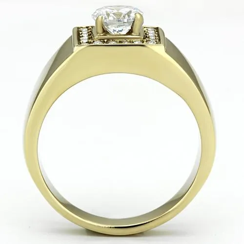 IP Gold(Ion Plating) Stainless Steel Ring with AAA Grade CZ in Clear for Women Style TK728