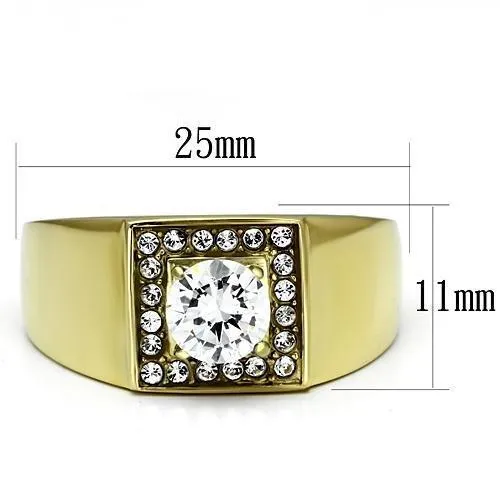 IP Gold(Ion Plating) Stainless Steel Ring with AAA Grade CZ in Clear for Women Style TK728