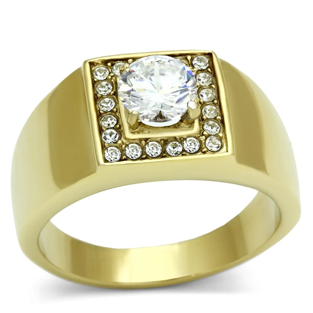 IP Gold(Ion Plating) Stainless Steel Ring with AAA Grade CZ in Clear for Women Style TK728