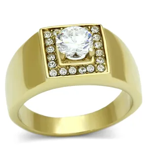 IP Gold(Ion Plating) Stainless Steel Ring with AAA Grade CZ in Clear for Women Style TK728