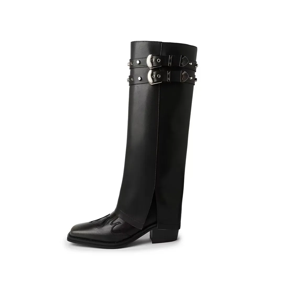 LeatherLux Chic Cowhide Winter Boots