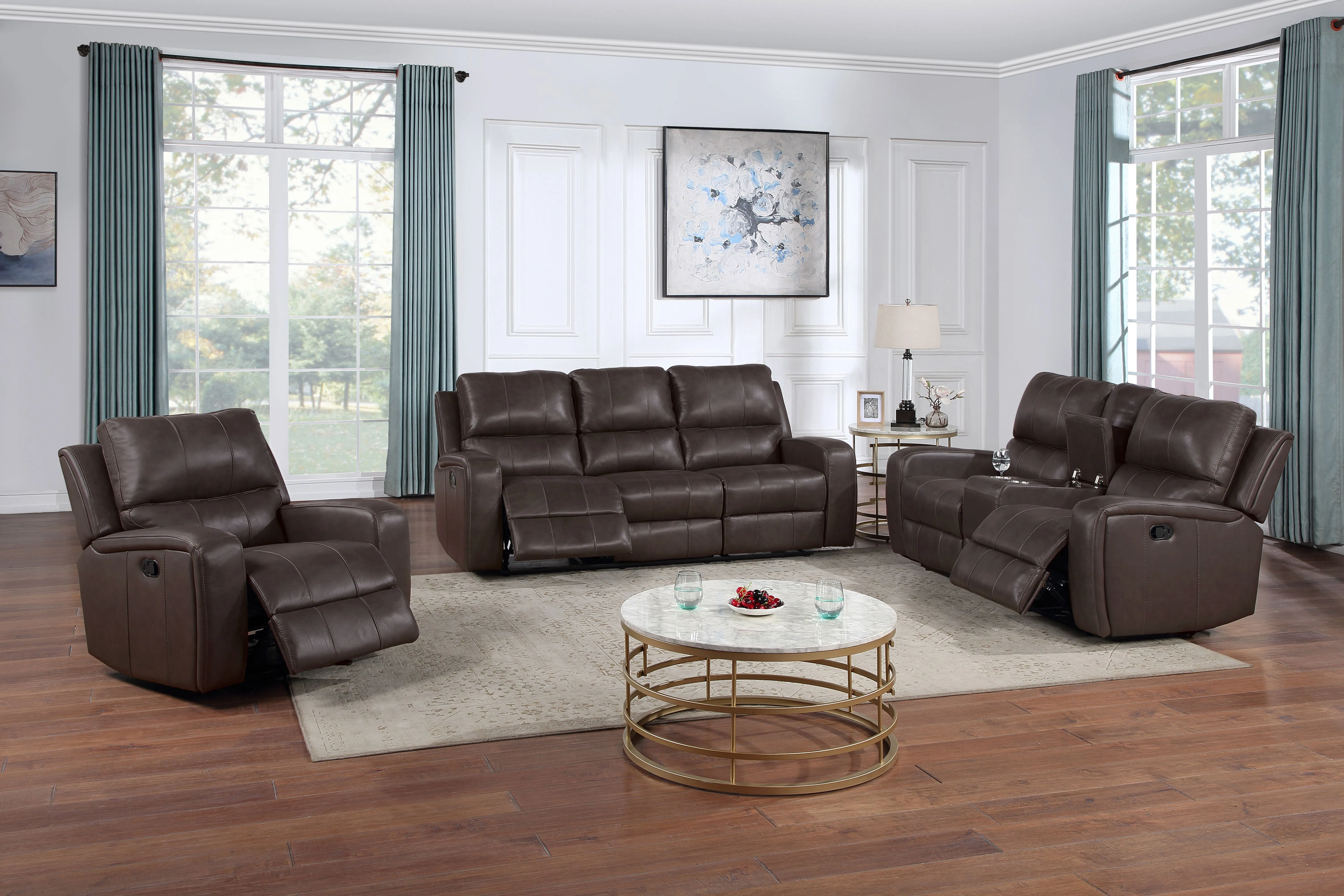 Linton - Leather Console Loveseat With Dual Recliners