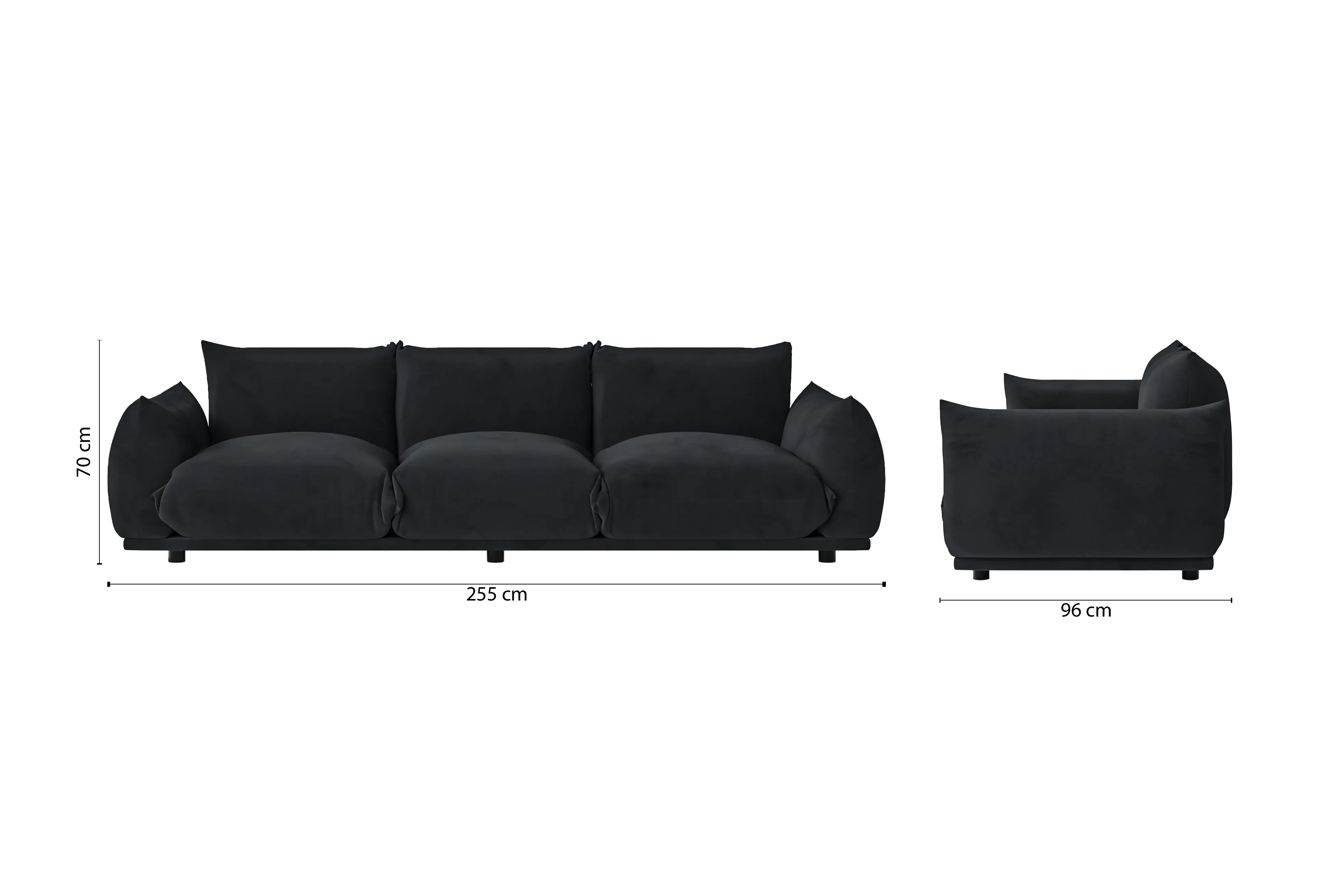 Minneapolis 3 Seater Sofa Dark Grey Velvet