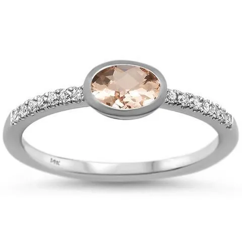 Morganite and Diamond Trendy Minimalist Ring in 14K White Gold, Very Chic