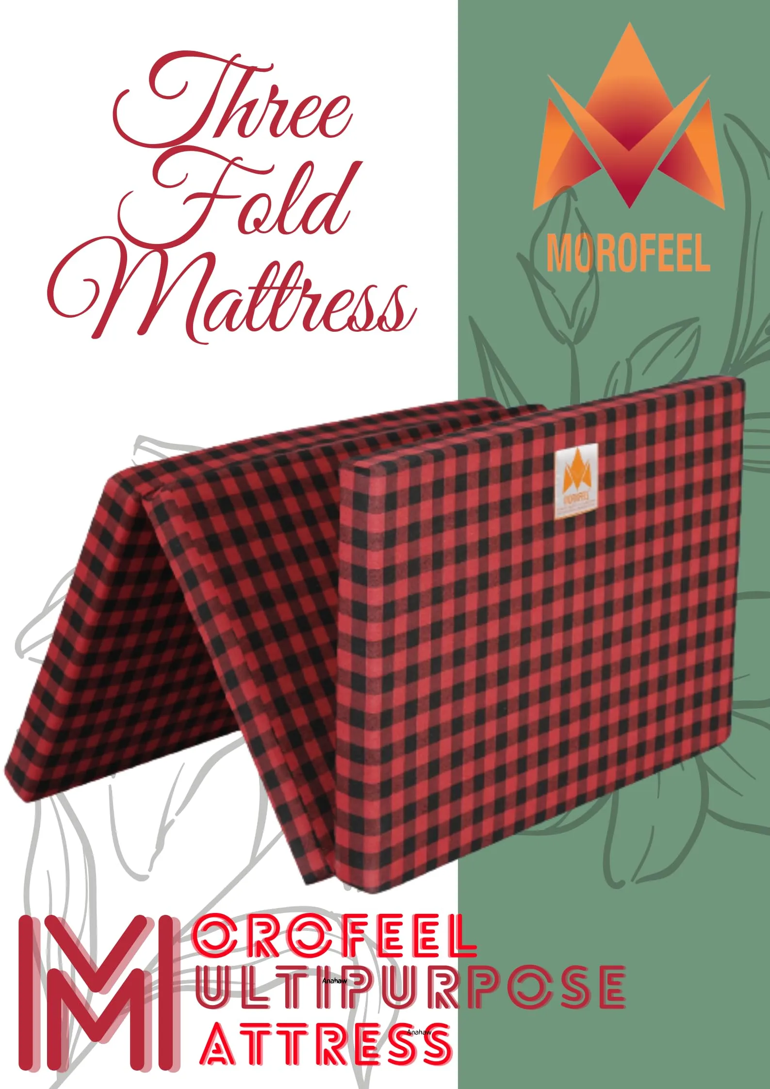 MOROFEEL 3 Inch Dual Comfort Reversible Foldable UHD Foam Single Bed Mattress 3 Fold, Red & Black