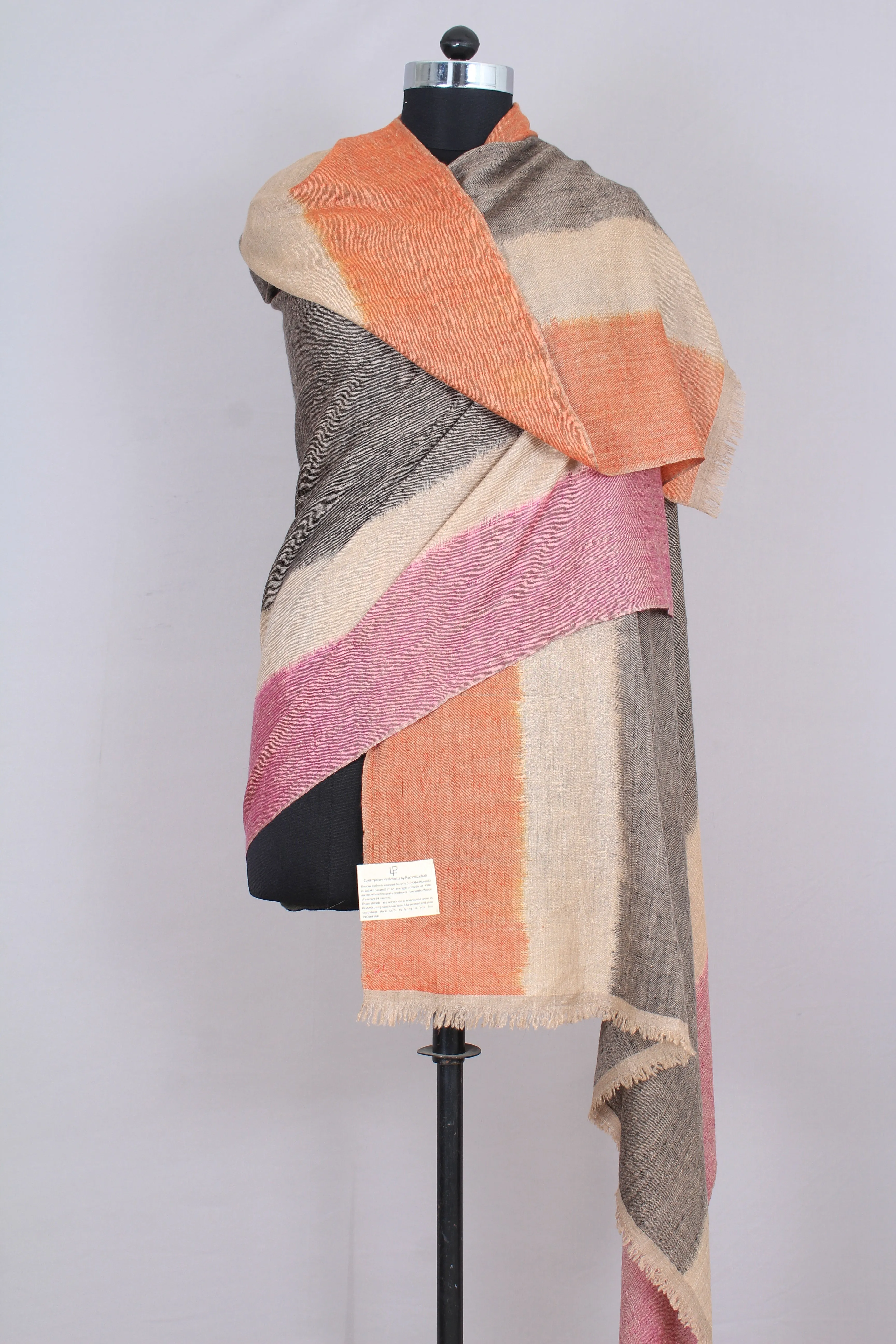 Ophelia Ikat Multi Colour Vertical Cashmere Shawl