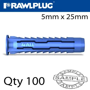 RAWLPLUG UNIVERSAL NYLON PLUG X5MMX25MM X100-BOX RAW 4ALL-05