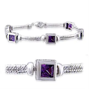 Rhodium Brass Bracelet with AAA Grade CZ in Amethyst for Women Style 32025