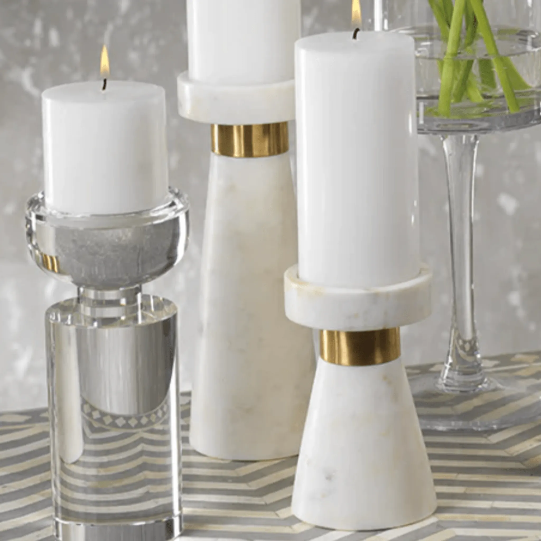 Rialto Clear Crystal Pillar Holder - Tall