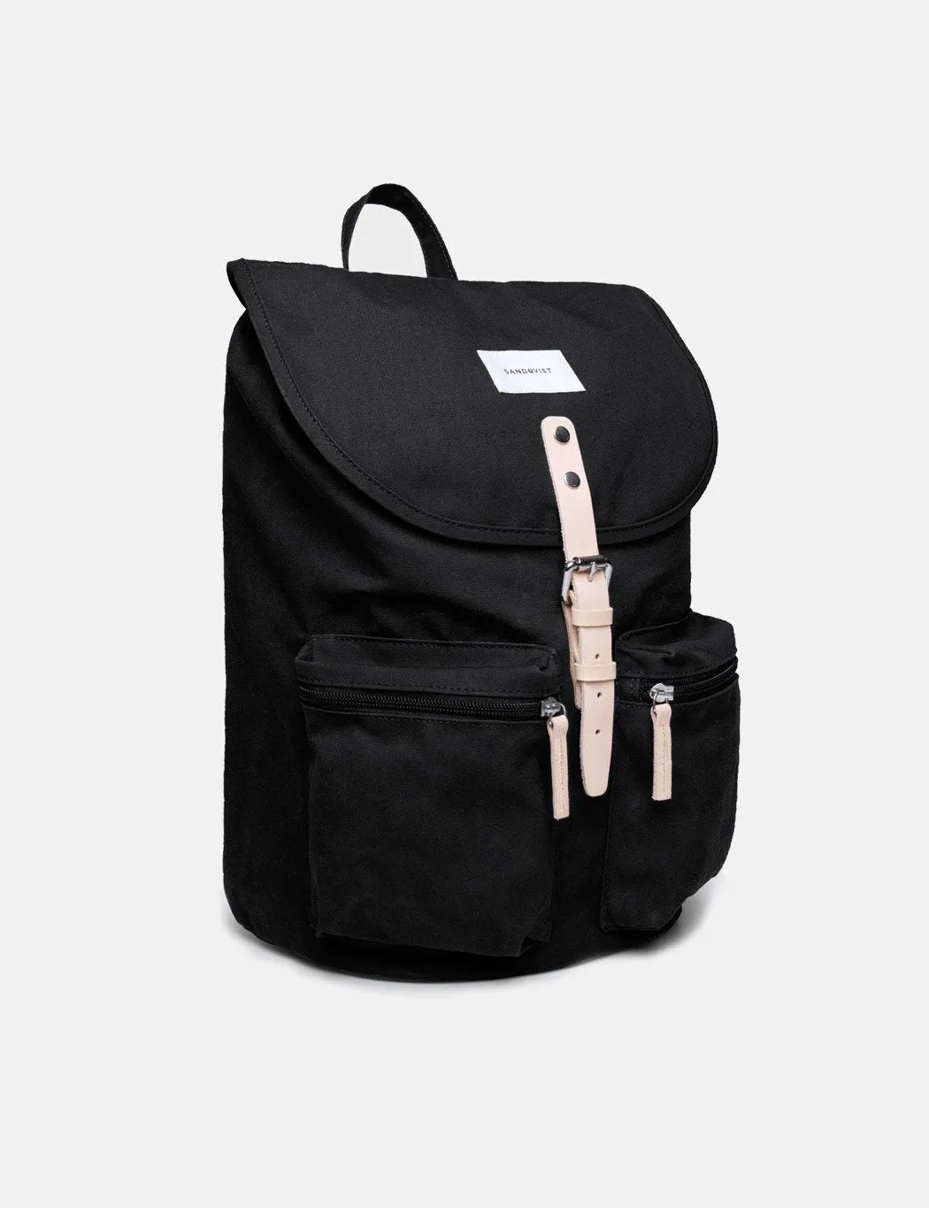 Sandqvist Roald Ground Backpack (Canvas) - Black/Natural Leather