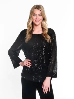 Tie Neck Sequin Top Black by Tru Luxe