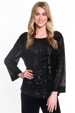 TIE NECK SEQUIN TOP - Black