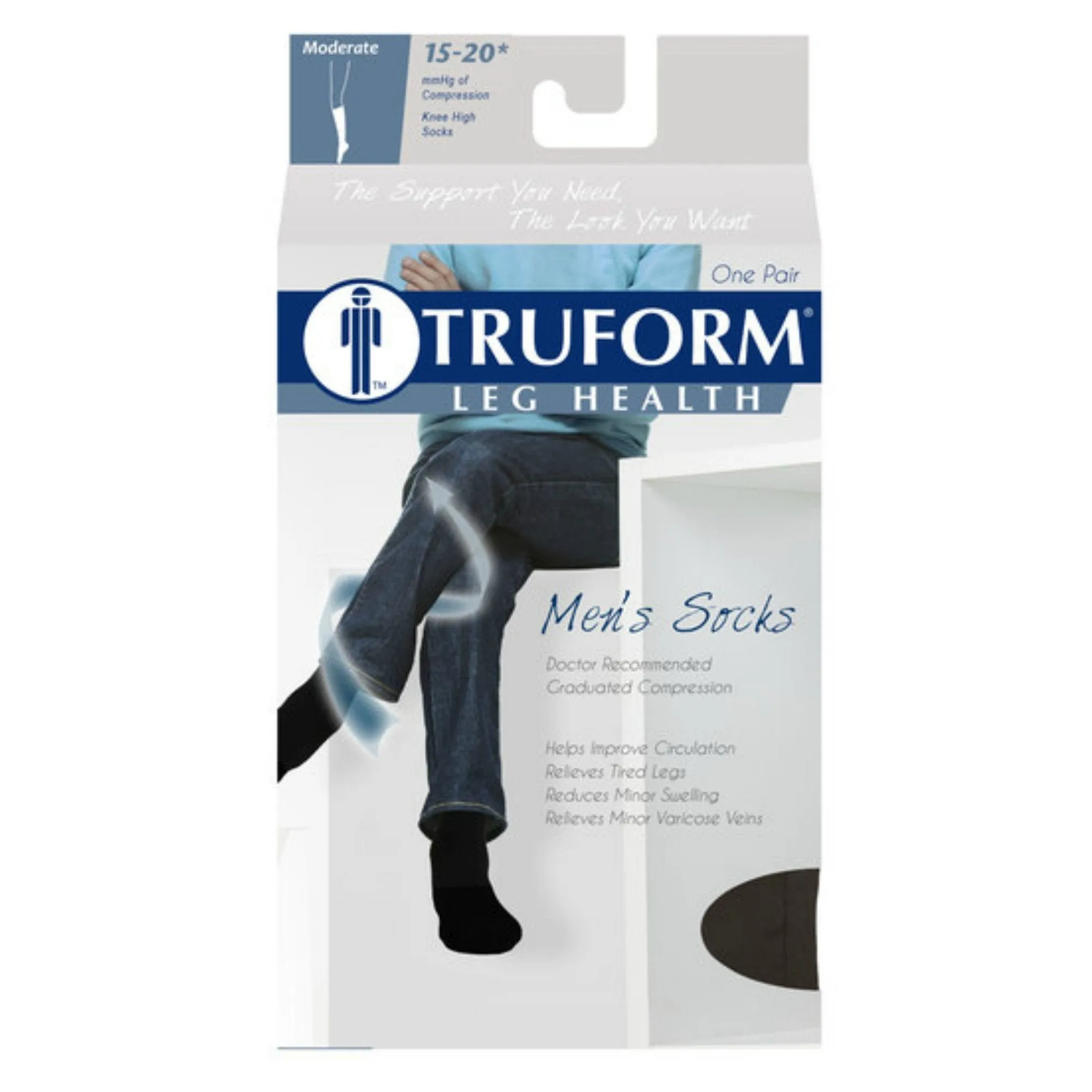 TRUFORM® Men's Cushion Foot Knee High 15-20 mmHg