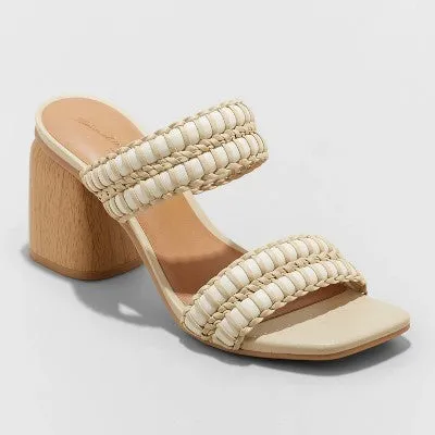 Universal Thread Women's Chunky Block High Slip On Heels Sandals Woven Band