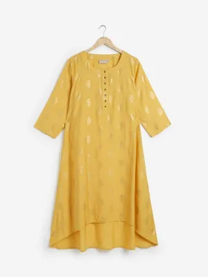 Utsa Yellow Ethnic Print High-Low Kurta