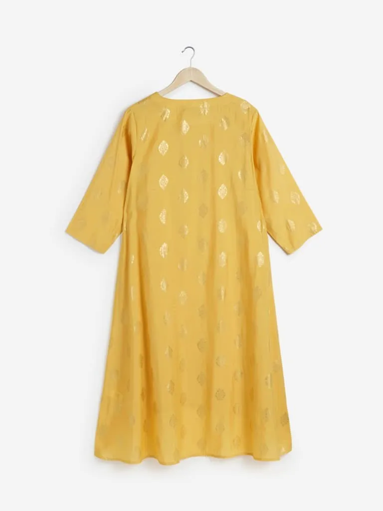 Utsa Yellow Ethnic Print High-Low Kurta