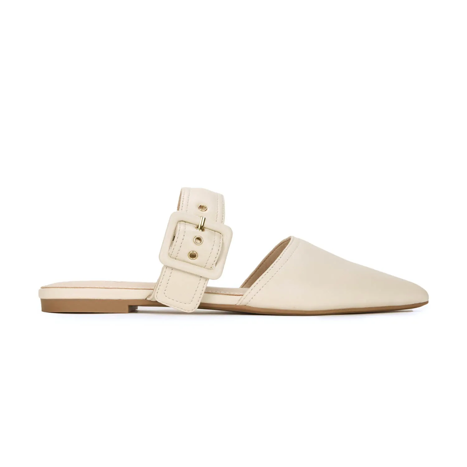 Valerie Buckle Mule in Bone Leather