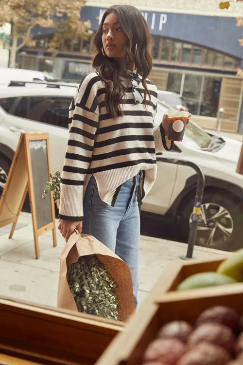 Warm Cozy Striped Long Sleeve Knit Sweater