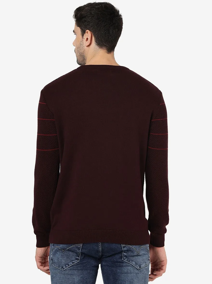 Wine Solid Slim Fit Winter T-Shirt | JadeBlue