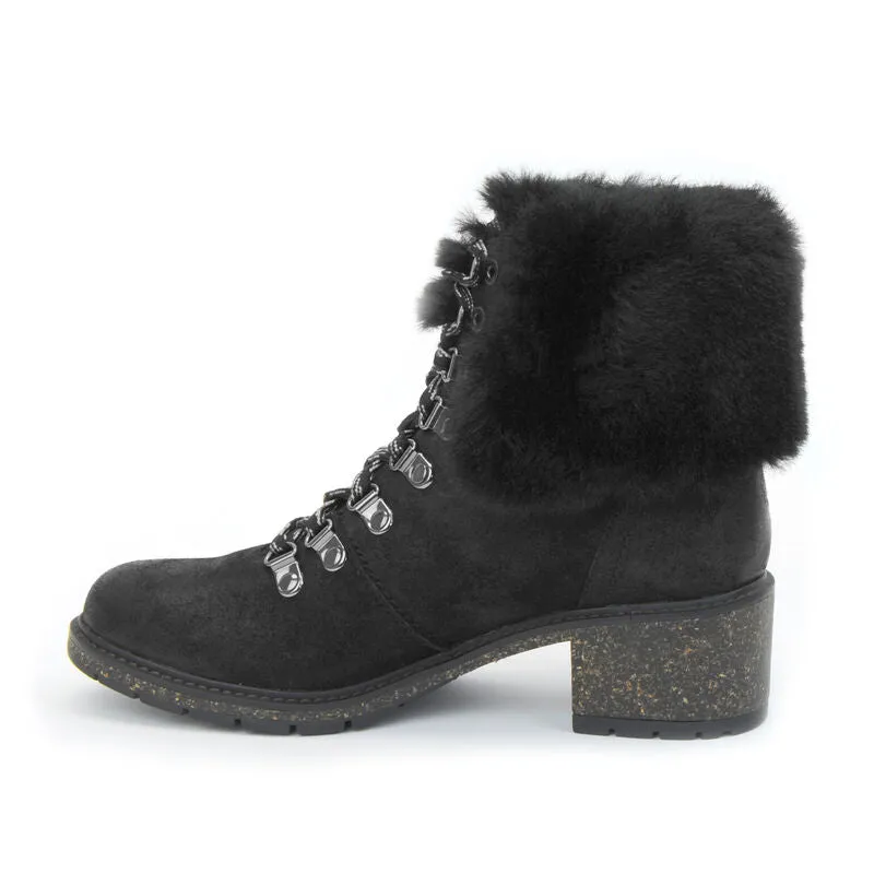 WOMEN'S AETREX BROOKLYN WEATHER-FRIENDLY FUR LACE UP BOOT | BLACK