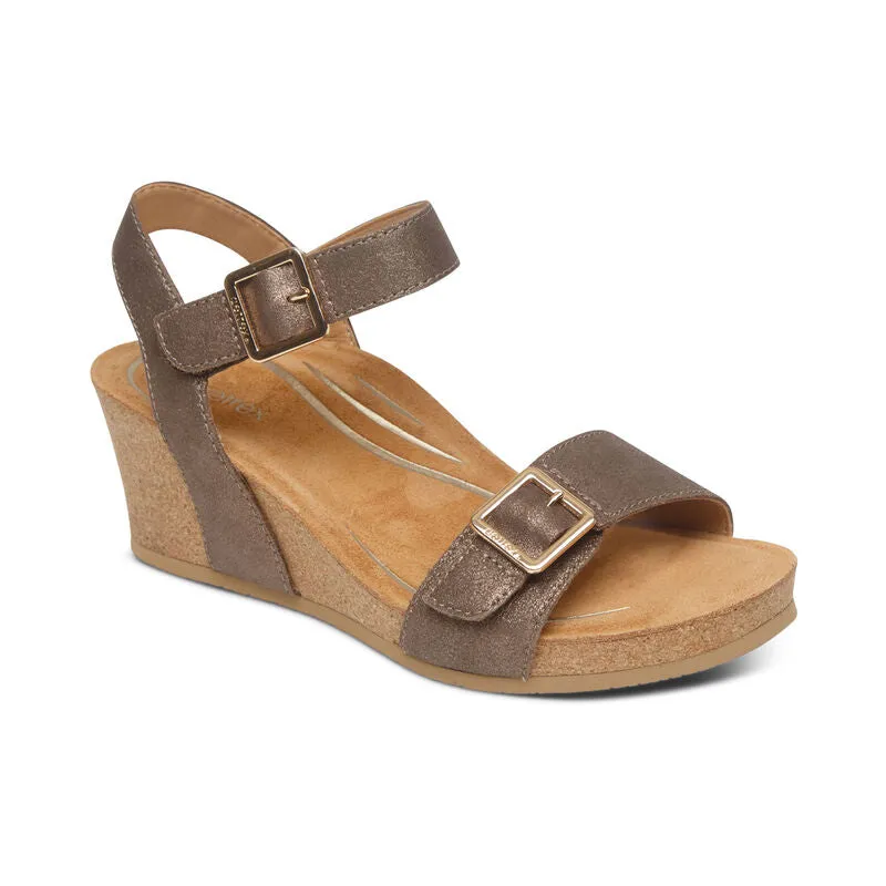 WOMEN'S AETREX LEXA QUARTER STRAP WEDGE | BRONZE