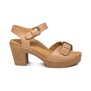 WOMEN'S AETREX TORY OPEN TOE HEEL | CAMEL