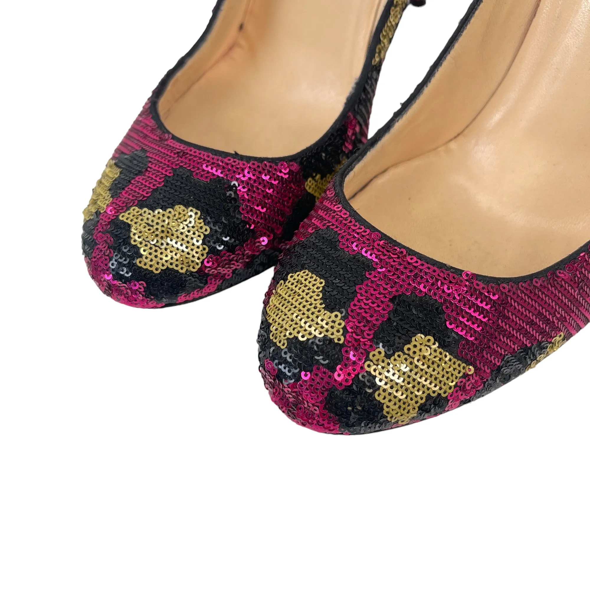 Women's Leopard Sequin Heels Pink Size EU 38.5 / UK 5.5