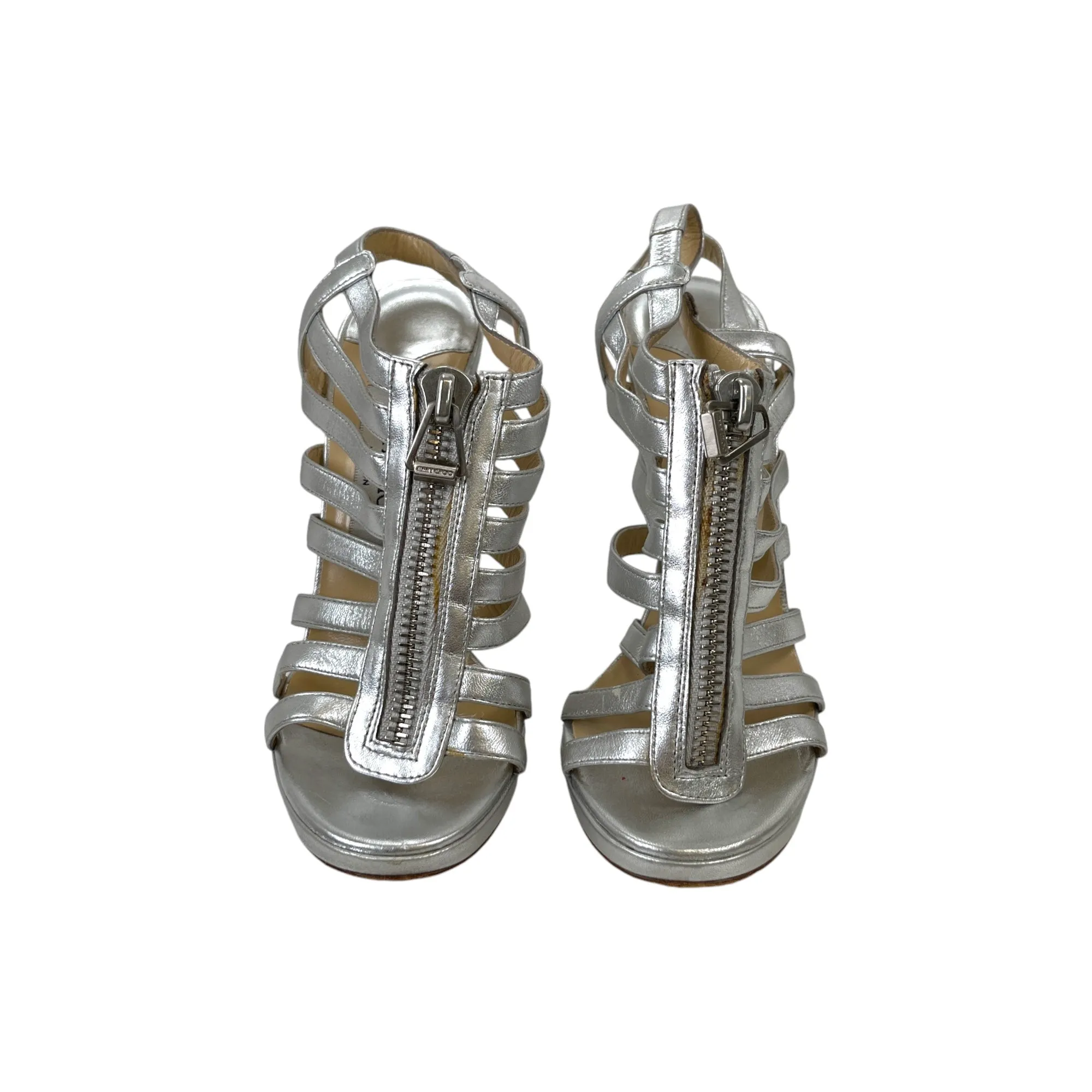 Women's Zip Caged Sandal Heels Silver Size EU 37.5 / UK 4.5