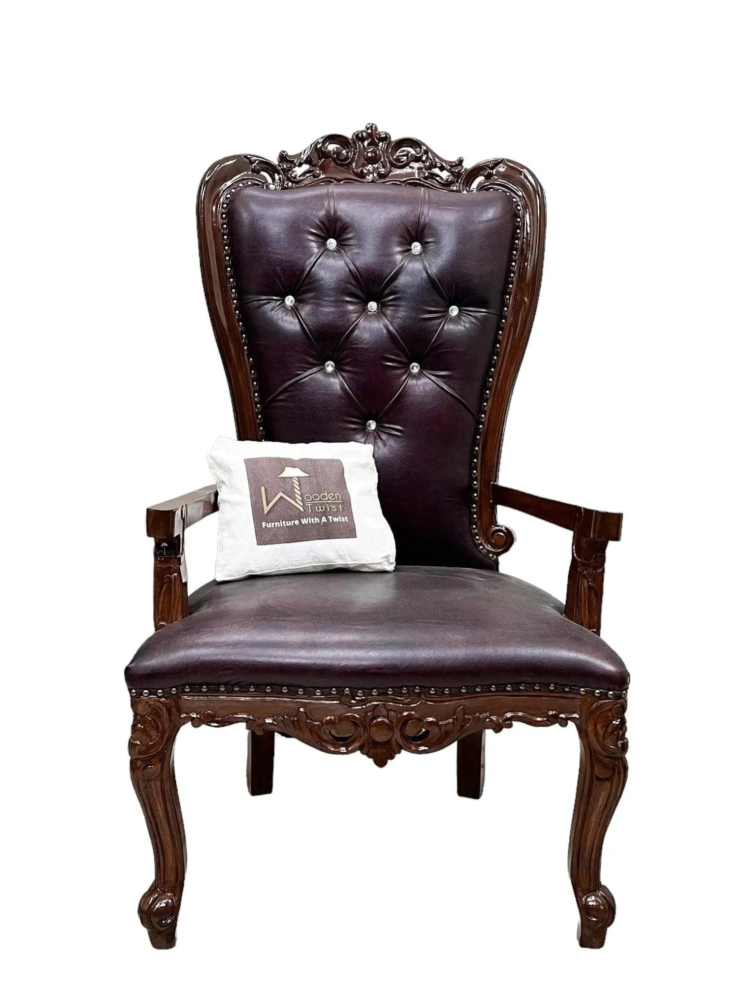 Wooden Twist Luxurious Hand Carved Teak Wood High Back Throne Chair