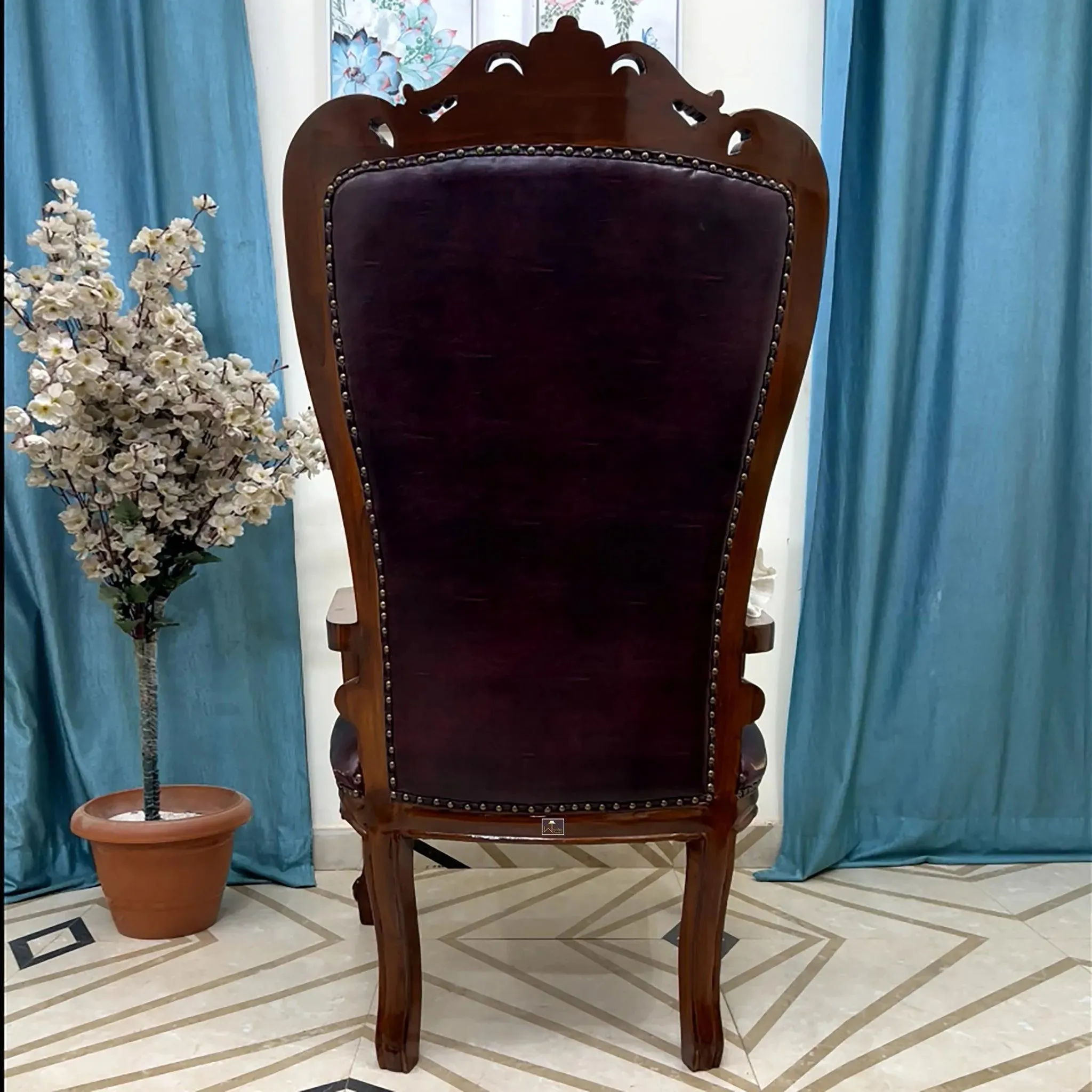 Wooden Twist Luxurious Hand Carved Teak Wood High Back Throne Chair