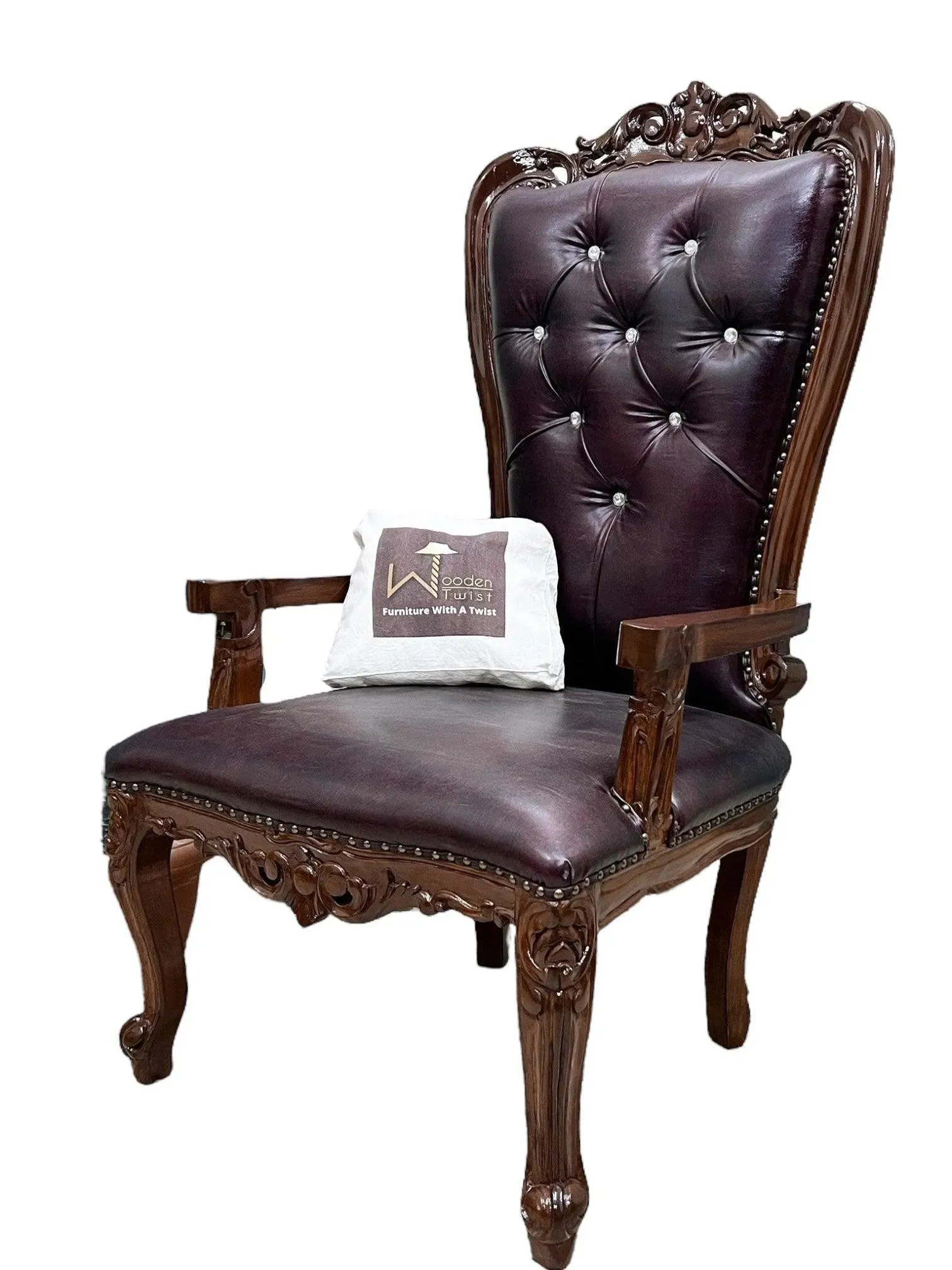 Wooden Twist Luxurious Hand Carved Teak Wood High Back Throne Chair