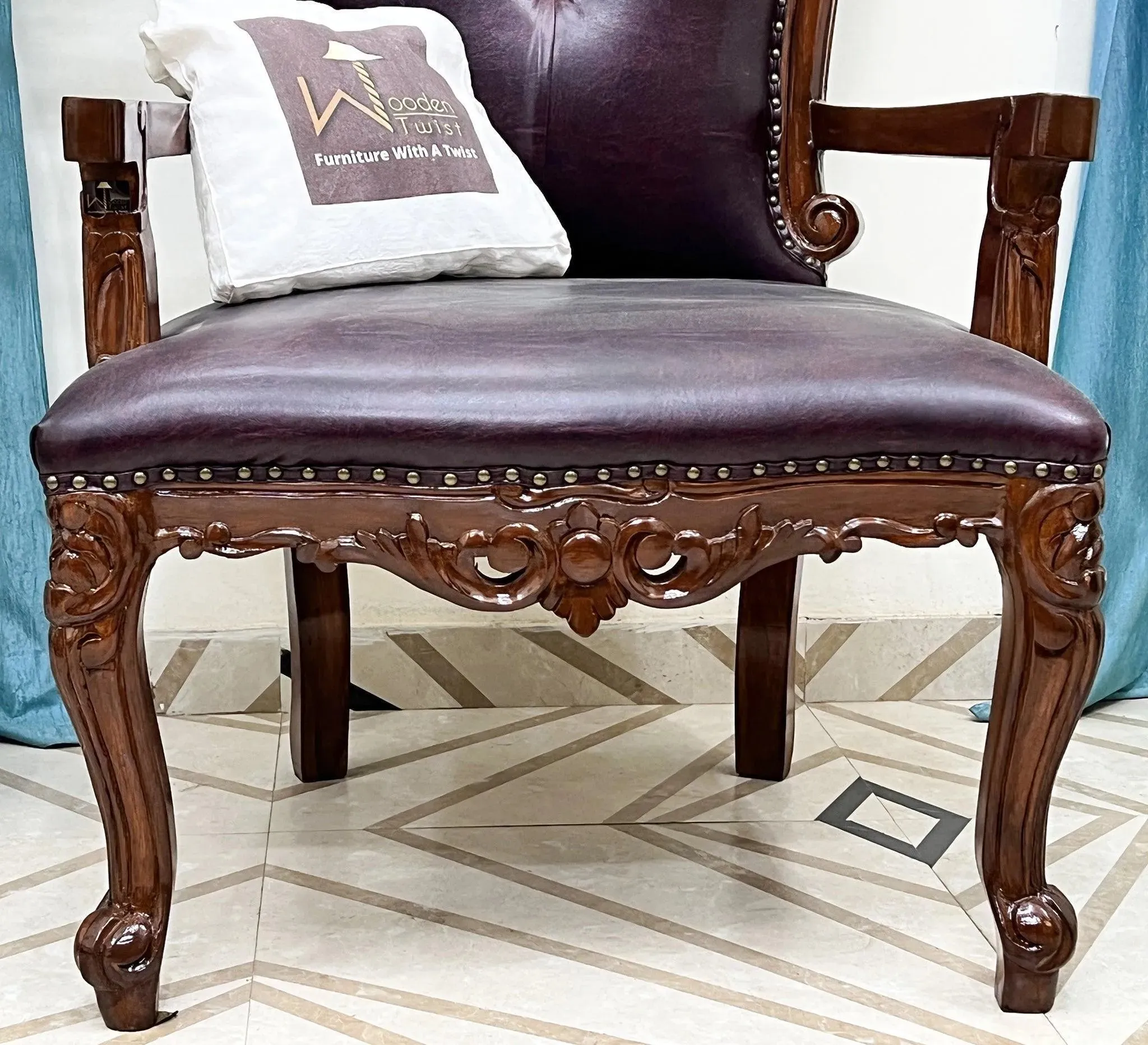 Wooden Twist Luxurious Hand Carved Teak Wood High Back Throne Chair