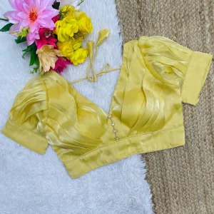 Yellow Glamorous Ruffled Metallic Jimmy Choo Blouse