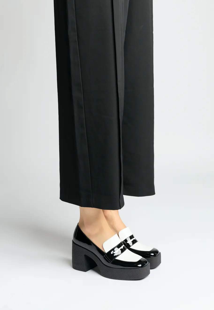 Yoko Black White Patent Leather Chunky Loafers