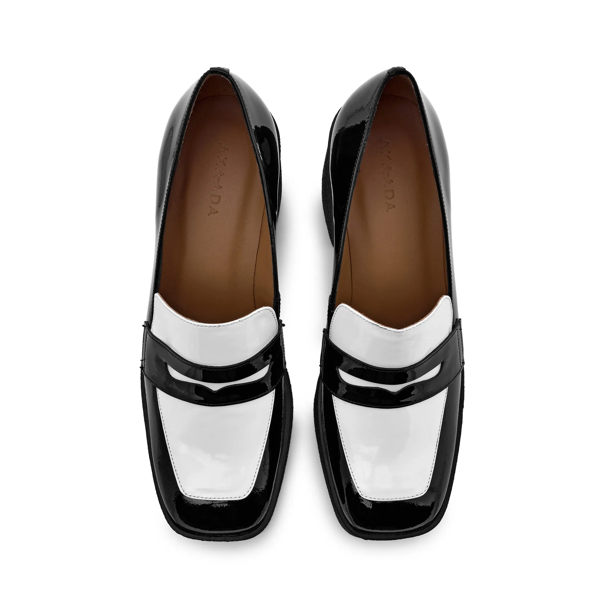 Yoko Black White Patent Leather Chunky Loafers